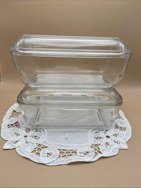 Vintage Arcoroc France Clear Glass Fridgies or Butter Dishes - Set of 2